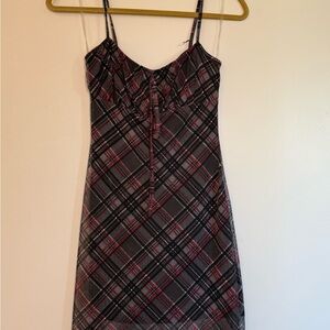 See You Monday Black and Pink Plaid Mini Dress - Small
